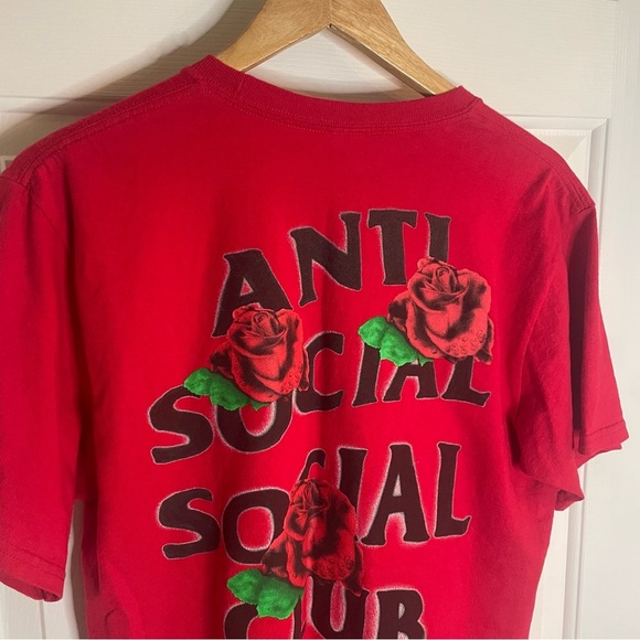 Anti Social Social Club Vibrant Red Tee With Rose On Front Size M - Picture 5 of 5